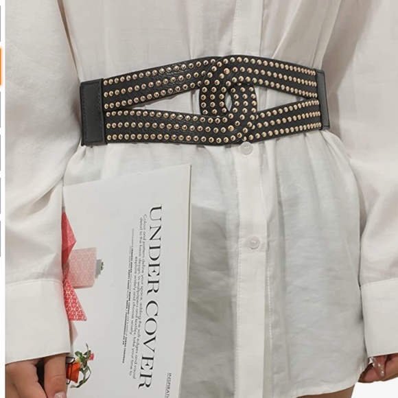 Wide Waist Belts for Women Vintage Stretchy Cinch Belts Fashion Studded Rivet El main image 6